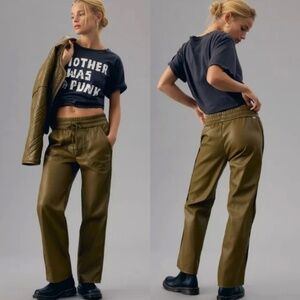 NWT MOTHER | Fall Winter Fir Green Rambler Lounger Ankle Faux Leather | Size XS